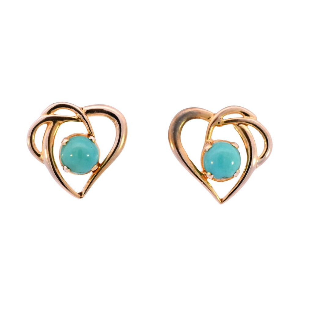 9ct Yellow Gold Turquoise Set Heart Studs