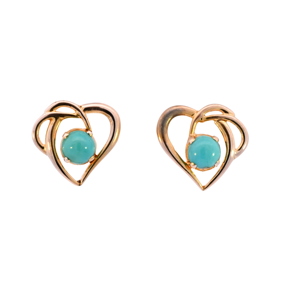 9ct Yellow Gold Turquoise Set Heart Studs (SH24-099)