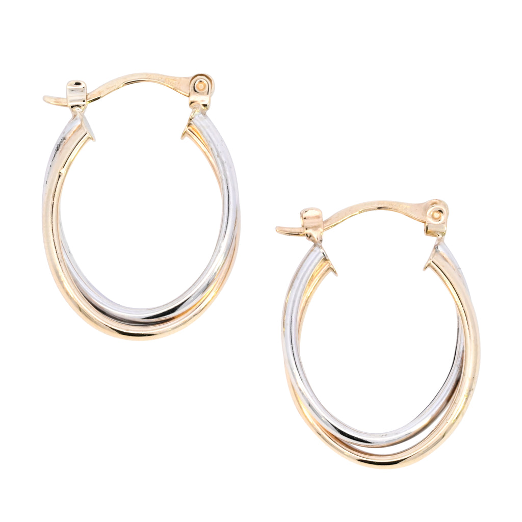 9ct Two Tone Gold Oval Crossover Hoops (SH24-108)
