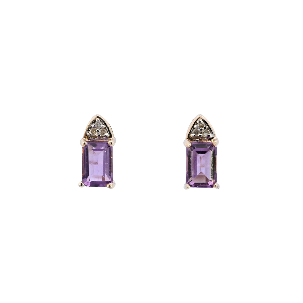 9ct Yellow Gold Amethyst & Diamond Studs (SH24-116)