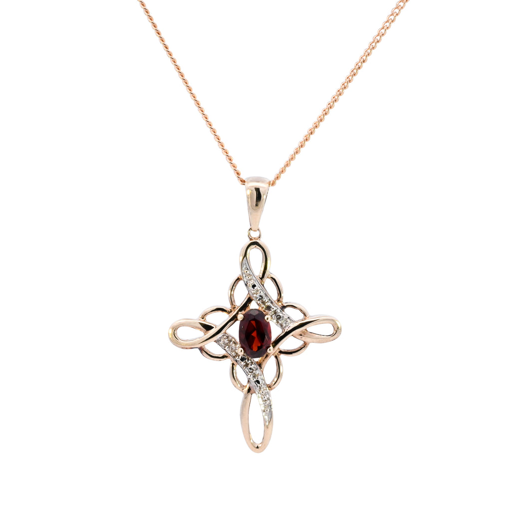 9ct Yellow Gold Garnet & Diamond Necklace (SH24-131)