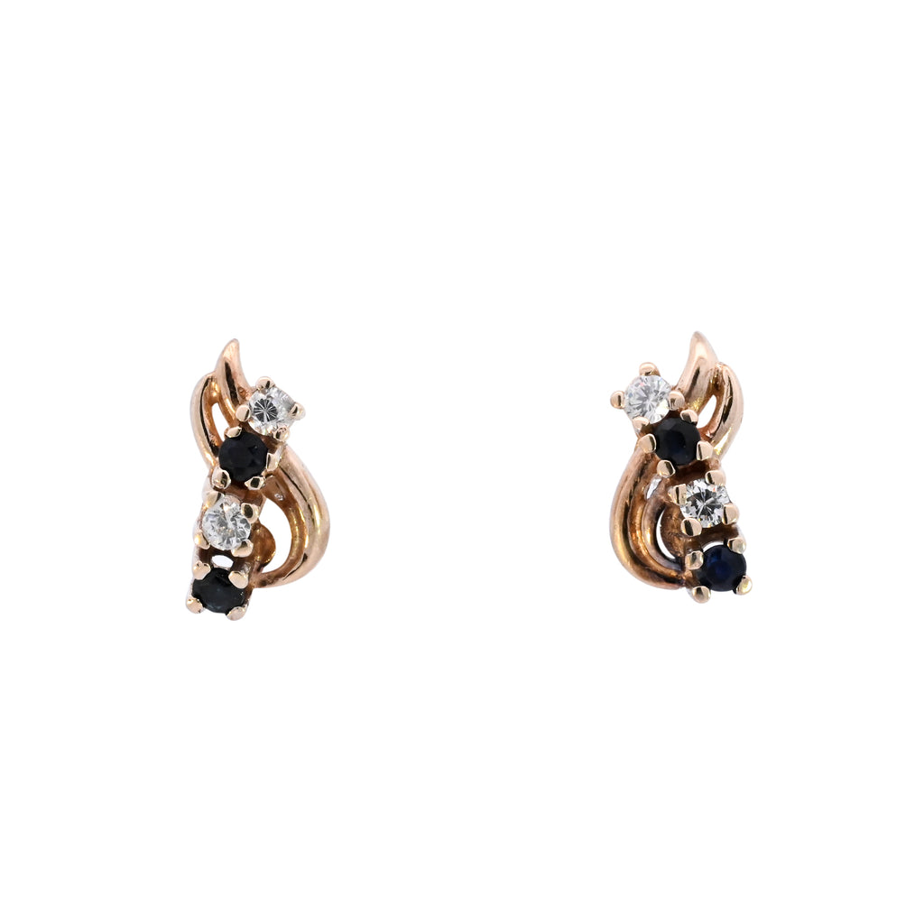 9ct Yellow Gold Sapphire & Diamond Studs (SH24-171)