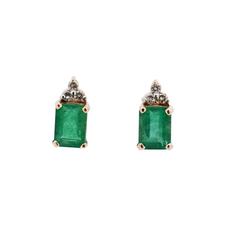 18ct Yellow Gold Emerald & Diamond Studs (SH24-188)