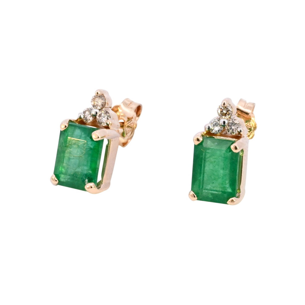 18ct Yellow Gold Emerald & Diamond Studs