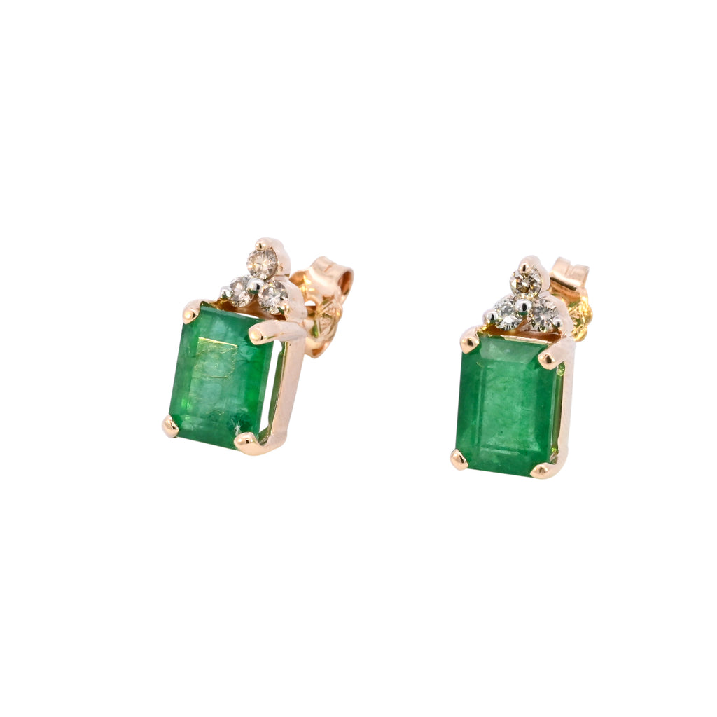 18ct Yellow Gold Emerald & Diamond Studs (SH24-188)