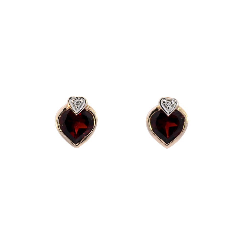 9ct Yellow Gold Garnet & Diamond Studs (SH24-210)