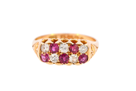 Antique 18ct Gold Birmingham 1900 Ruby & Diamond Ring (SHP3895)