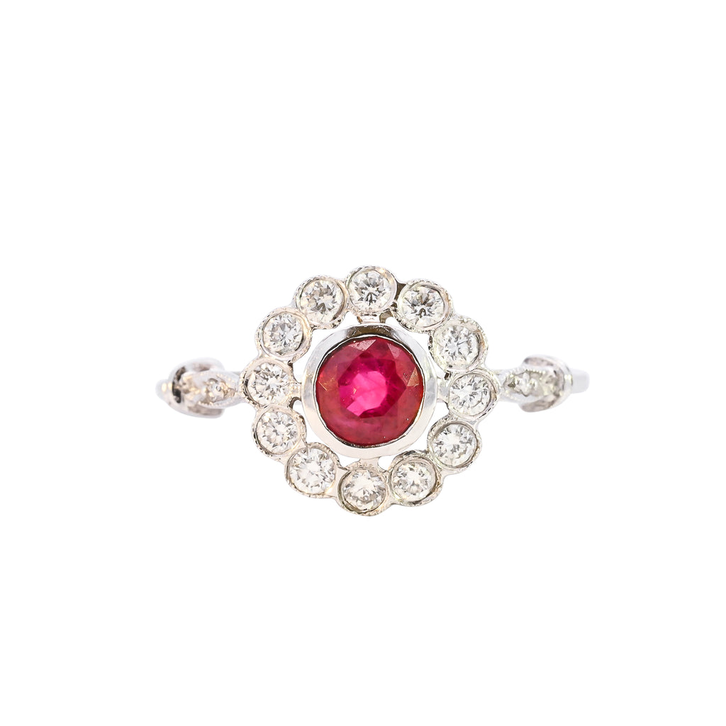 18ct White Gold 0.52ct Ruby & Diamond Cluster Ring