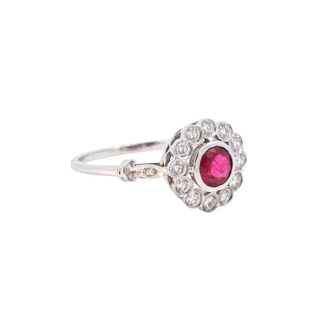 18ct White Gold 0.52ct Ruby & Diamond Cluster Ring