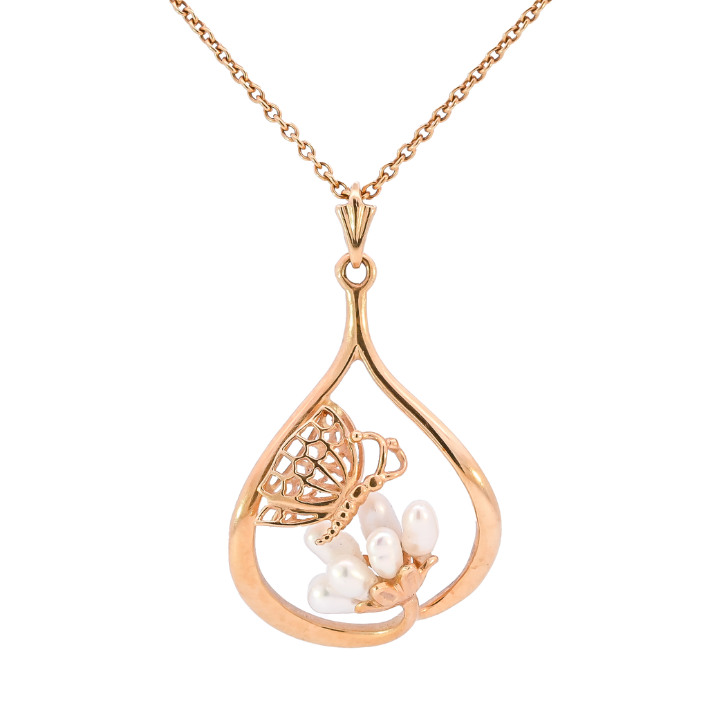 18ct Yellow Gold Pearl Butterfly Necklace