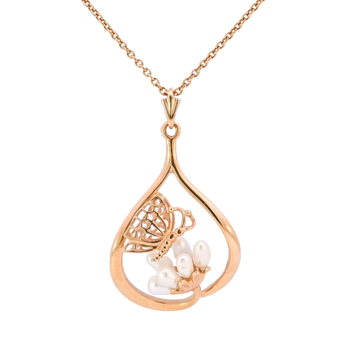 18ct Yellow Gold Pearl Butterfly Necklace