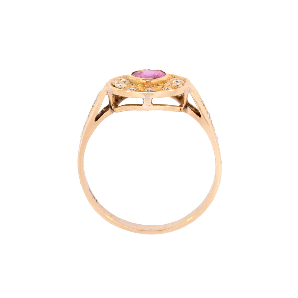 18ct Yellow Gold 0.85ct Pink Sapphire & Diamond Ring