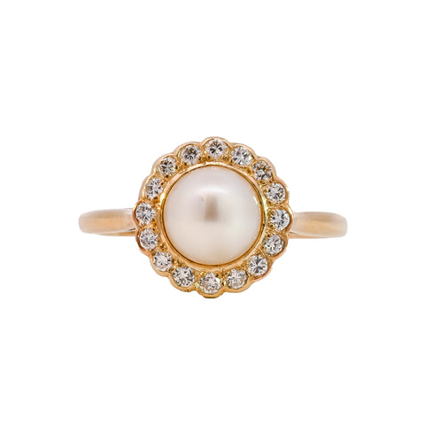18ct Yellow Gold Pearl & Diamond Ring
