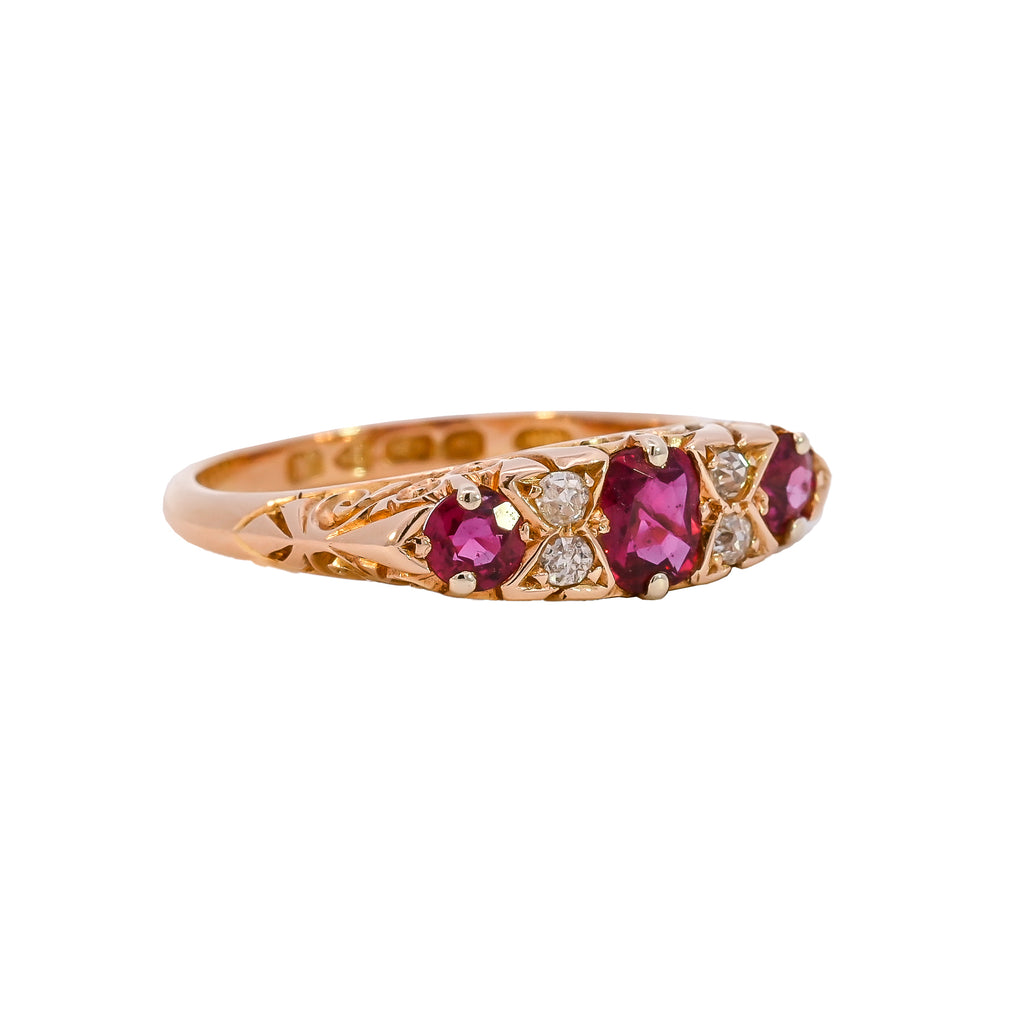 Antique 18ct Gold Chester 1912 Ruby & Diamond Ring