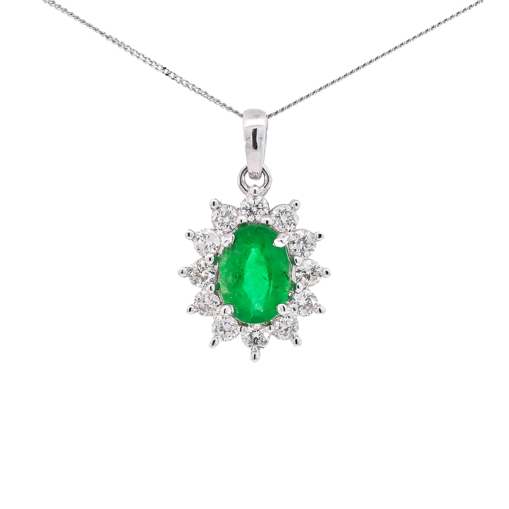 18ct White Gold Emerald & Diamond Necklace