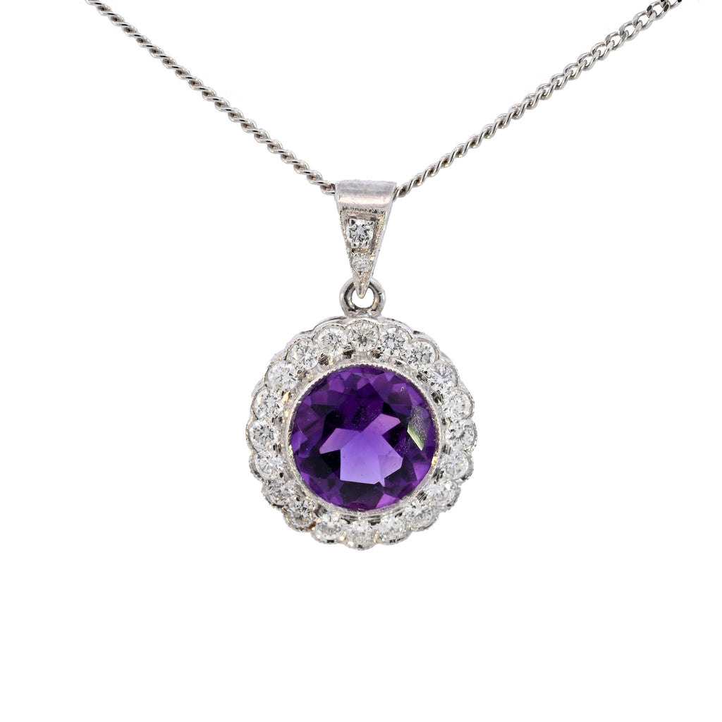 18ct White Gold 1.76ct Amethyst & Diamond Necklace