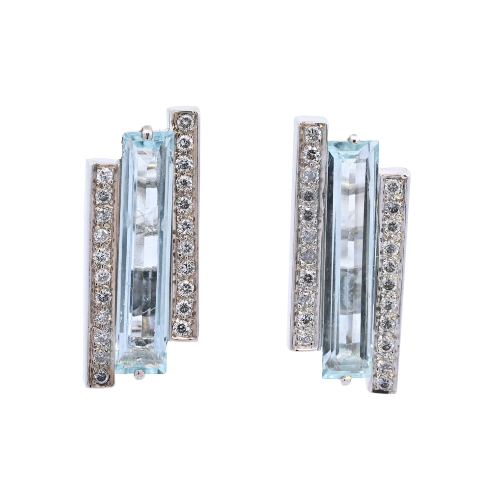 750 White Gold 3.29ct Aquamarine & Diamond Earrings