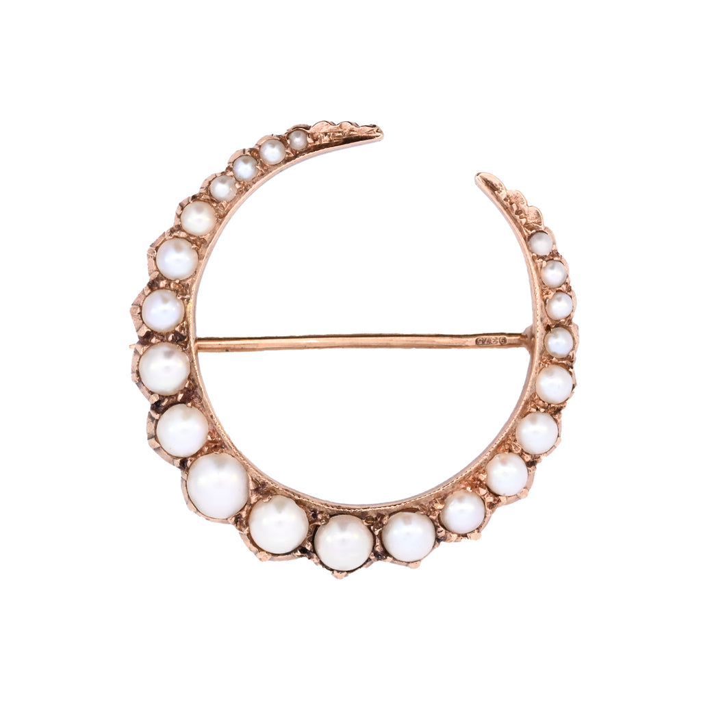 9ct Yellow Gold London 1962 Crescent Pearl Brooch