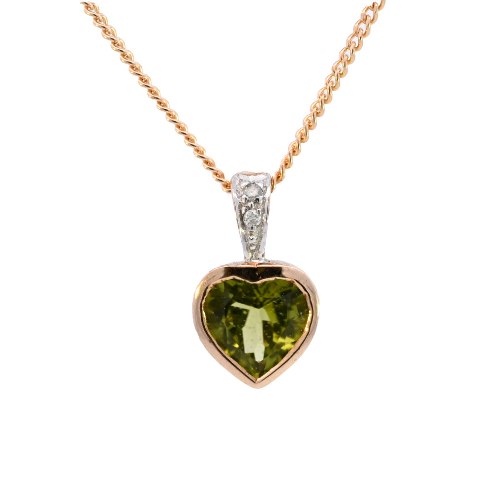 9ct Yellow Gold Peridot & Diamond Heart Necklace
