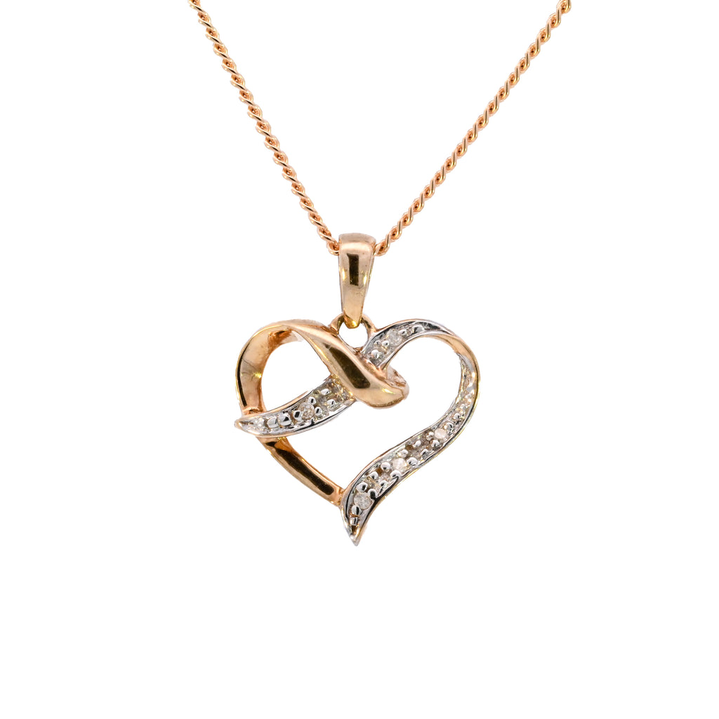 9ct Yellow Gold Diamond Set Heart Necklace