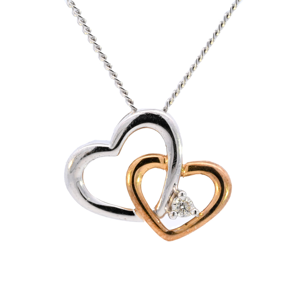 9ct Two Tone Diamond Double Heart Necklace