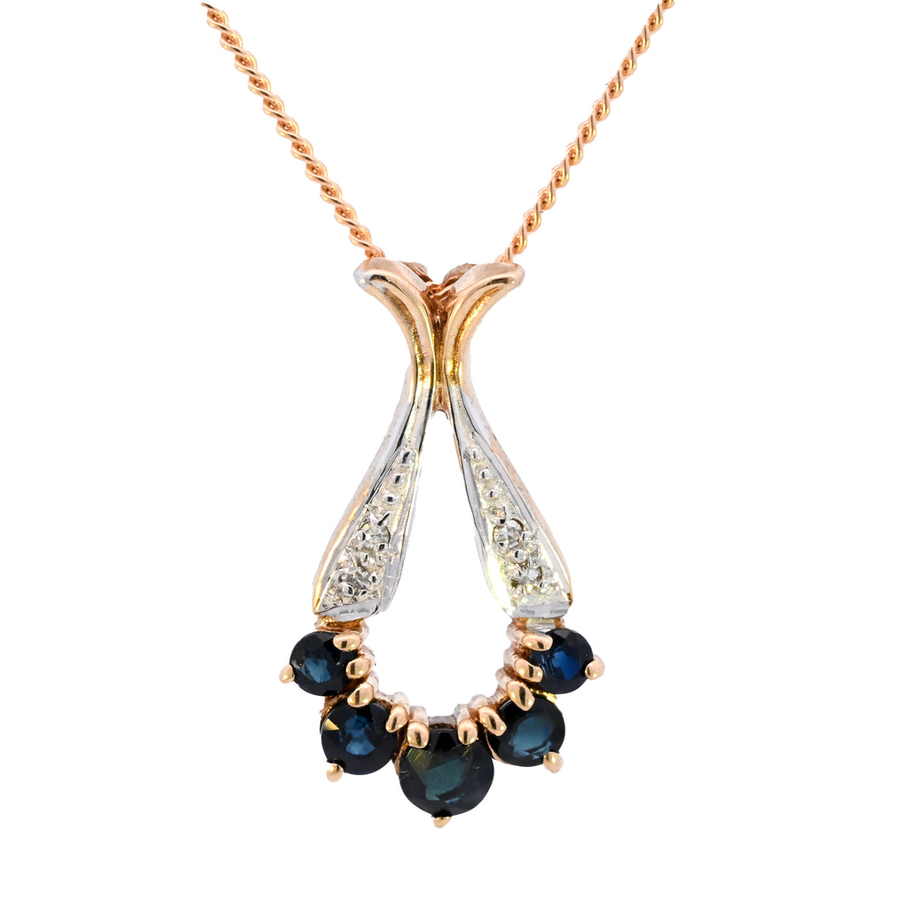 9ct Yellow Gold Sapphire & Diamond Necklace