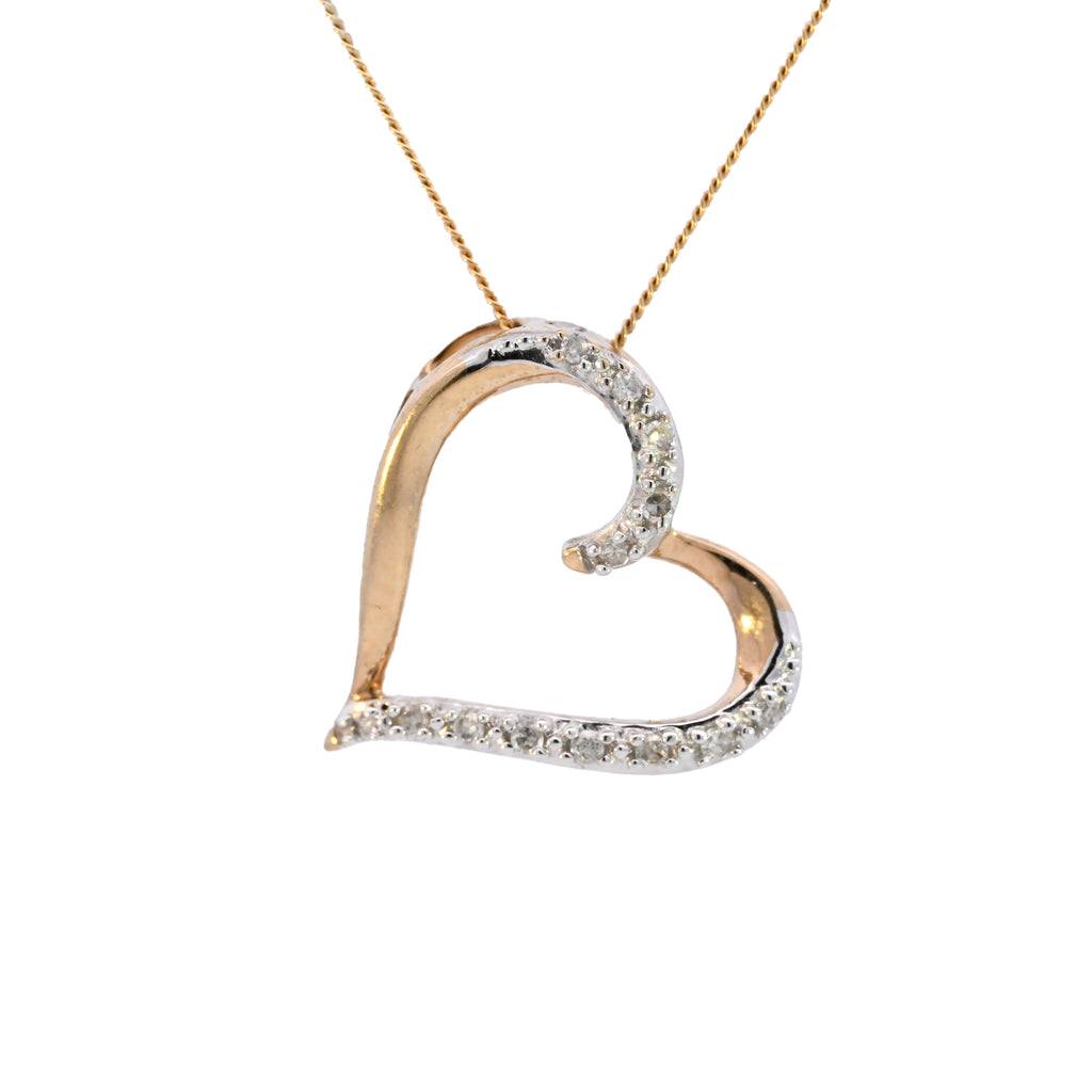 9ct Yellow Gold Diamond Set Floating Heart Necklace